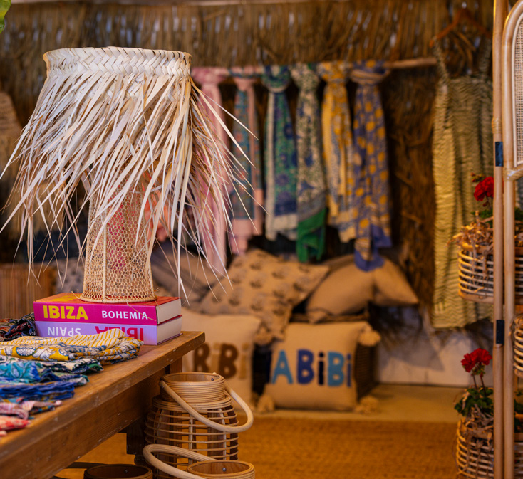 Handwoven accessories on display at Le Shack Beach